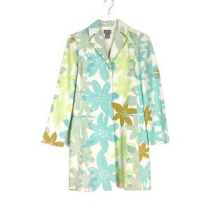 Sigrid Olsen 100% Linen Trench Car Coat Women's Size Small Retro Floral Print